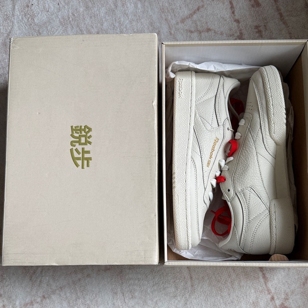 Reebok Cream Sneakers with Red Details